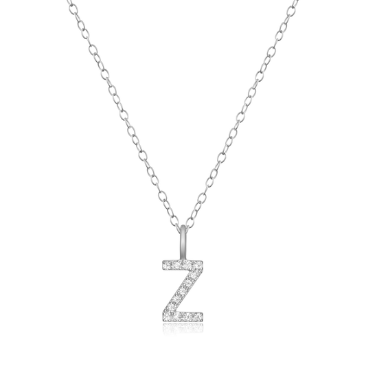 "Z" Initial Pendant Necklace in Rhodium Plated Sterling Silver