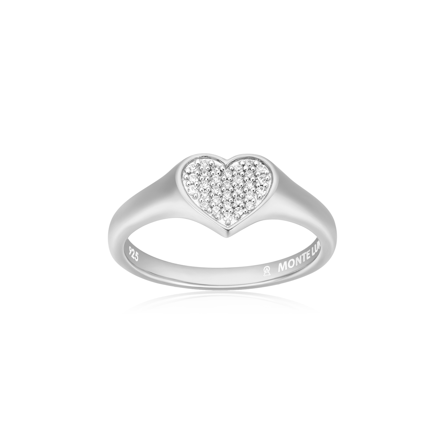 Heart Shaped Signet Ring in Rhodium Plated Sterling Silver