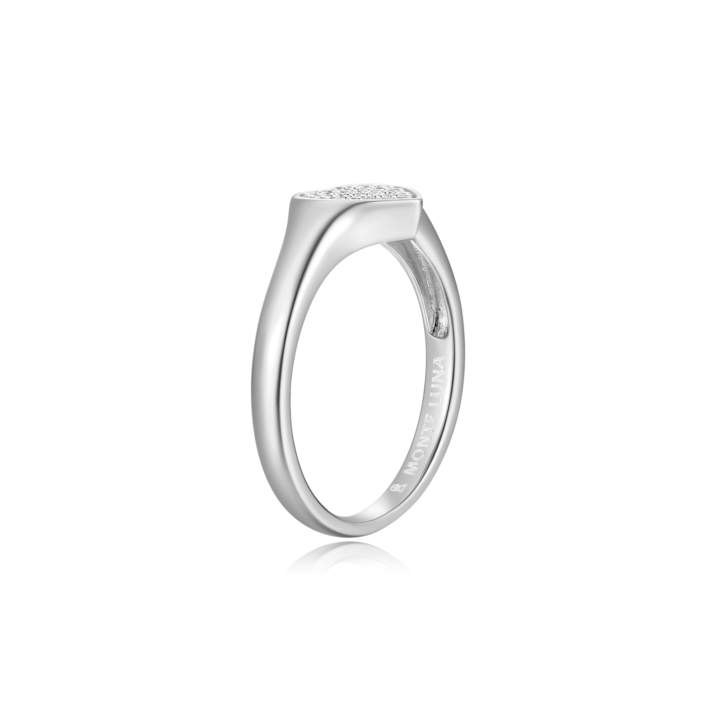 Heart Shaped Signet Ring in Rhodium Plated Sterling Silver