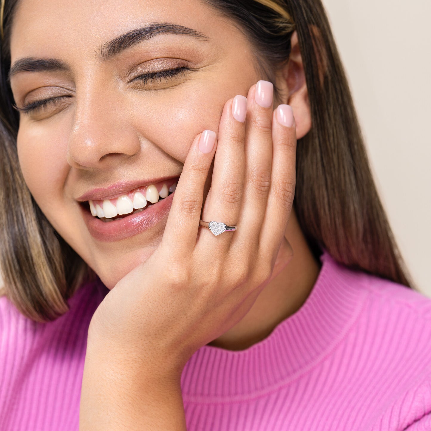 Heart Shaped Signet Ring in Rhodium Plated Sterling Silver