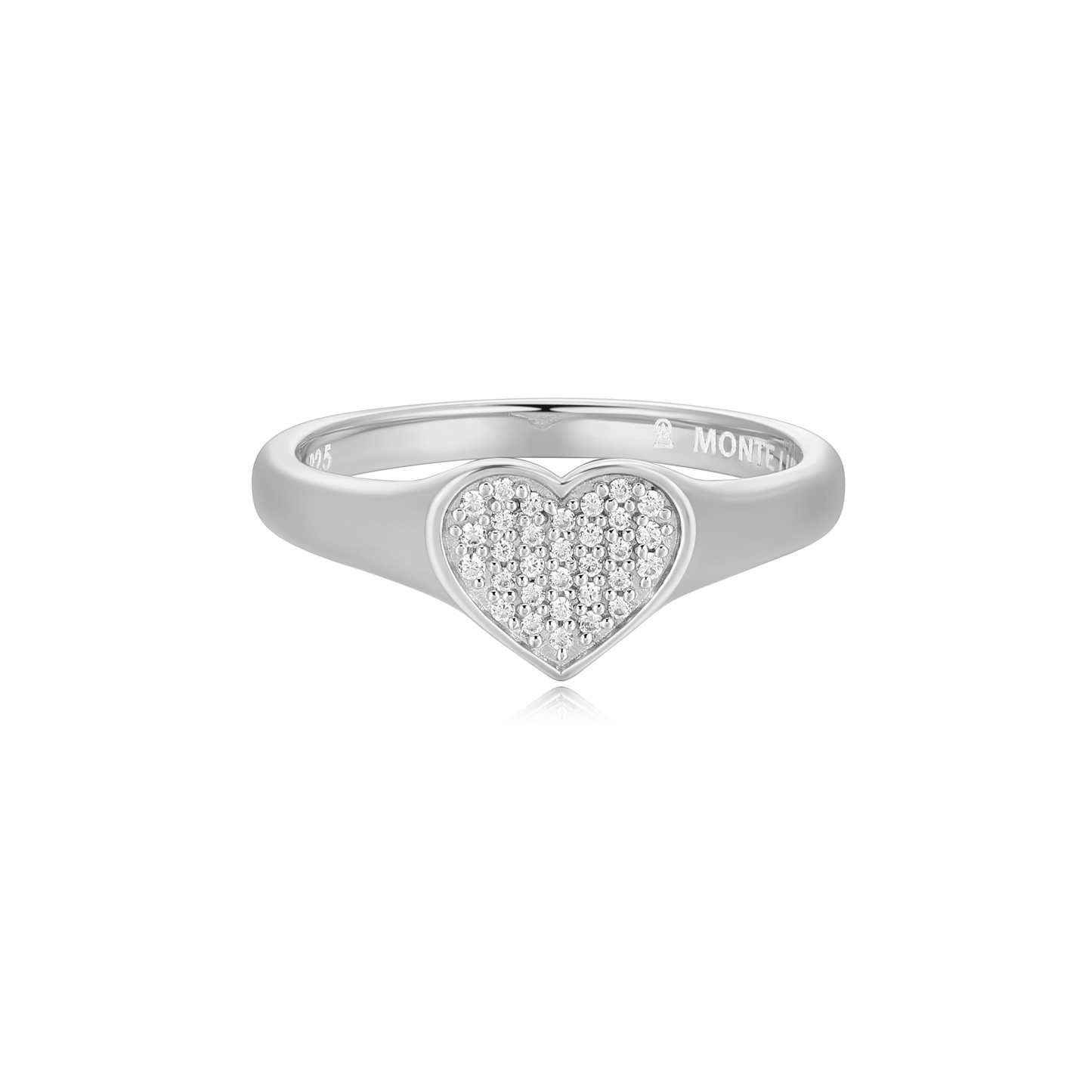 Heart Shaped Signet Ring in Rhodium Plated Sterling Silver