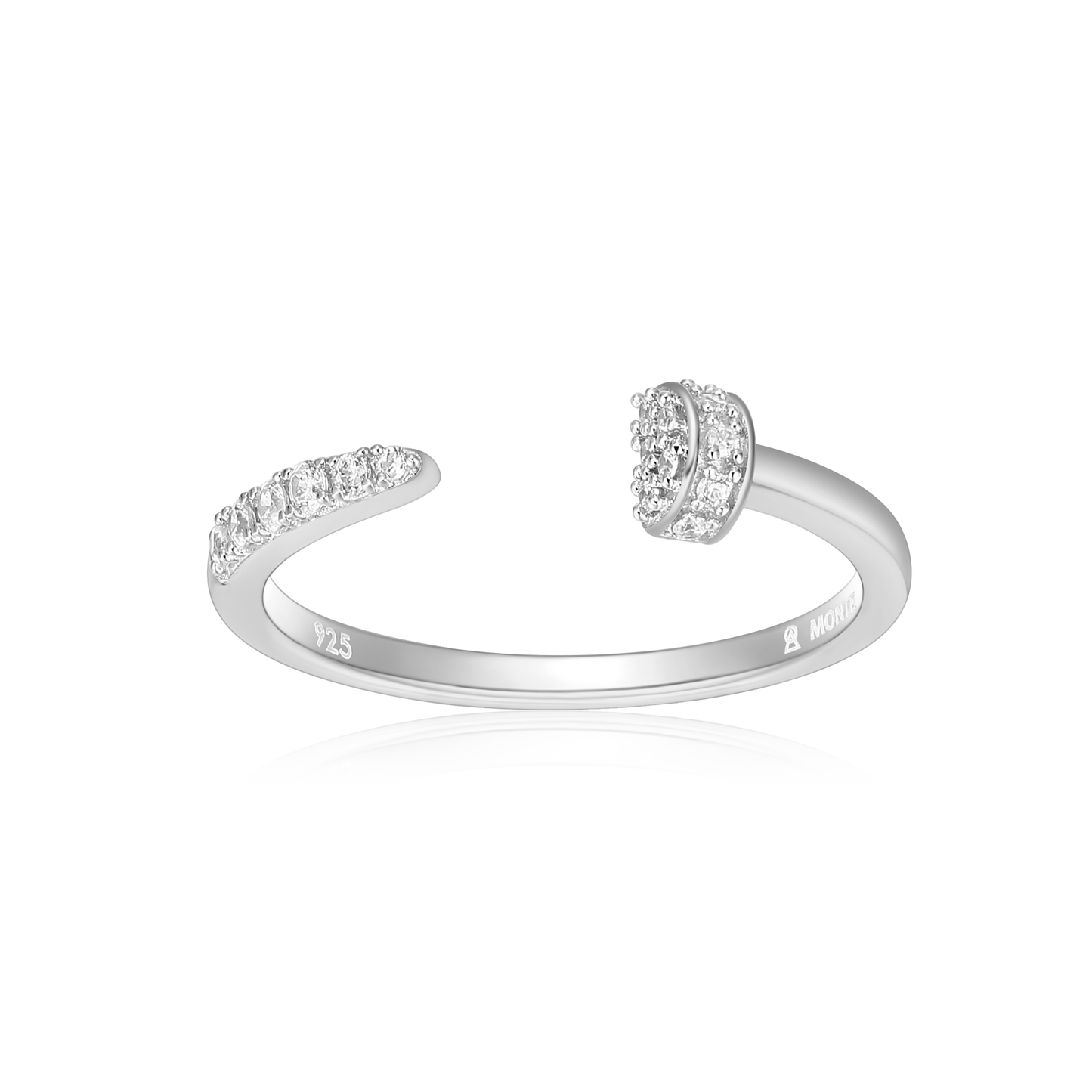 Nail Bypass Ring in Rhodium Plated Sterling Silver