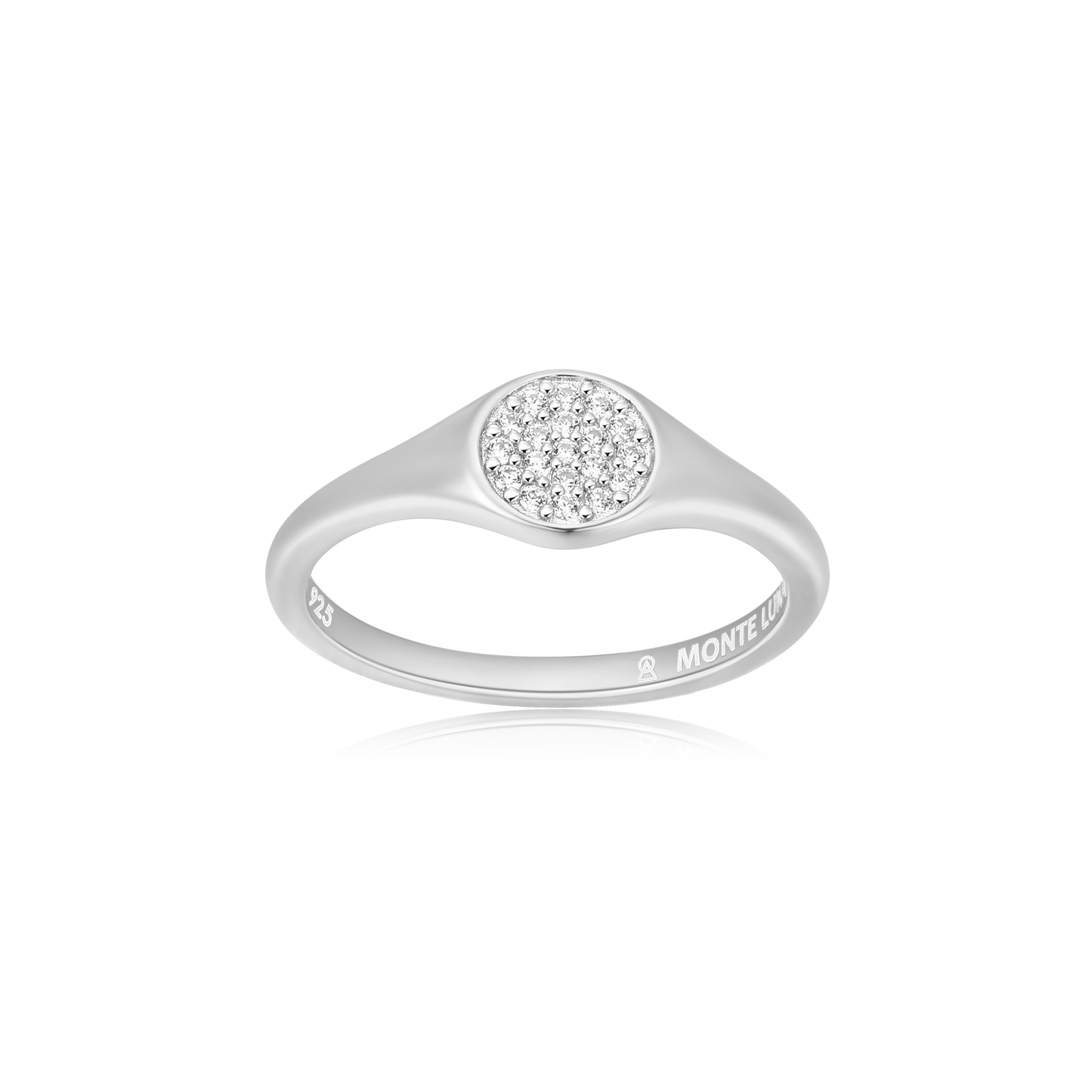 Round Slim Signet Ring in Rhodium Plated Sterling Silver