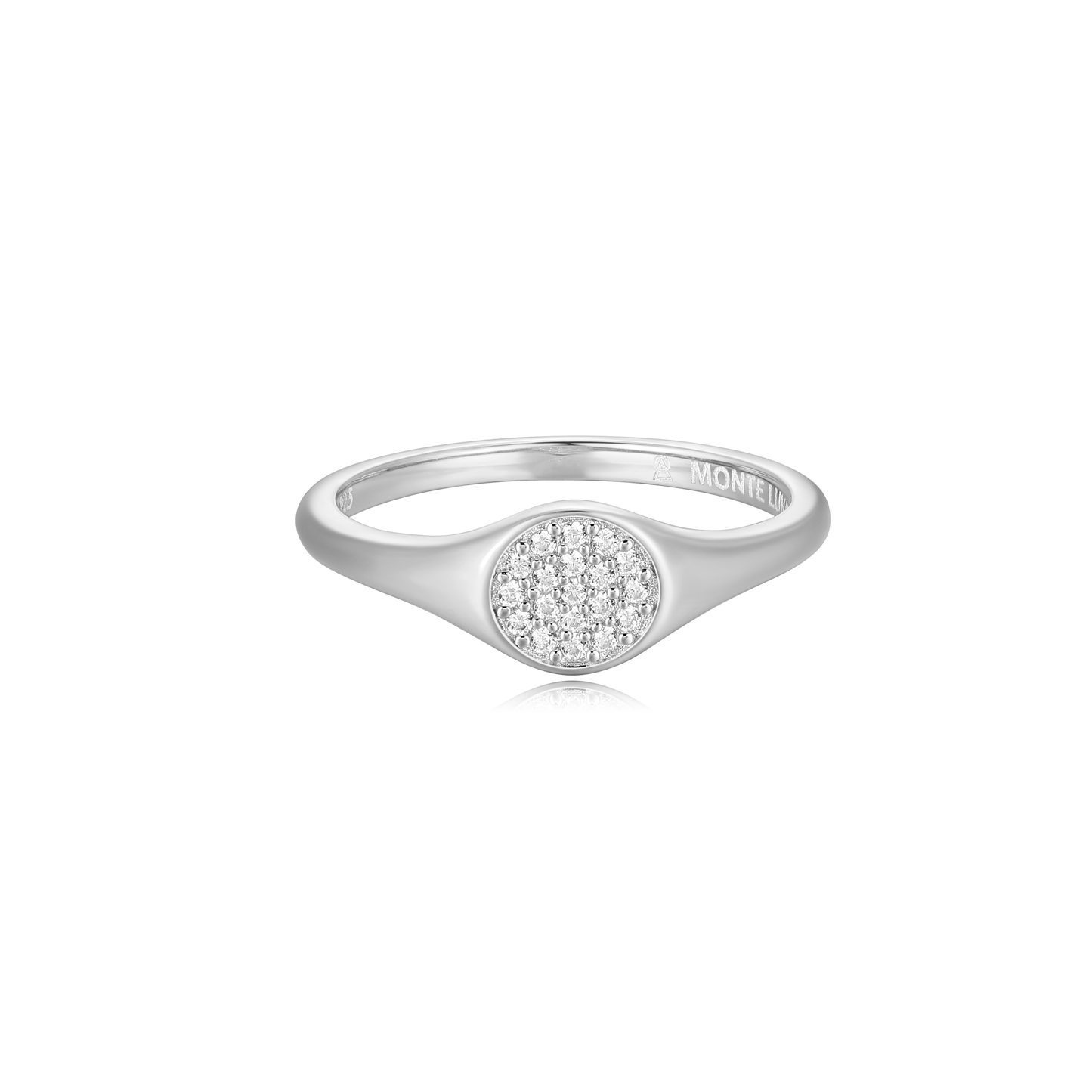 Round Slim Signet Ring in Rhodium Plated Sterling Silver