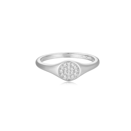 Round Slim Signet Ring in Rhodium Plated Sterling Silver