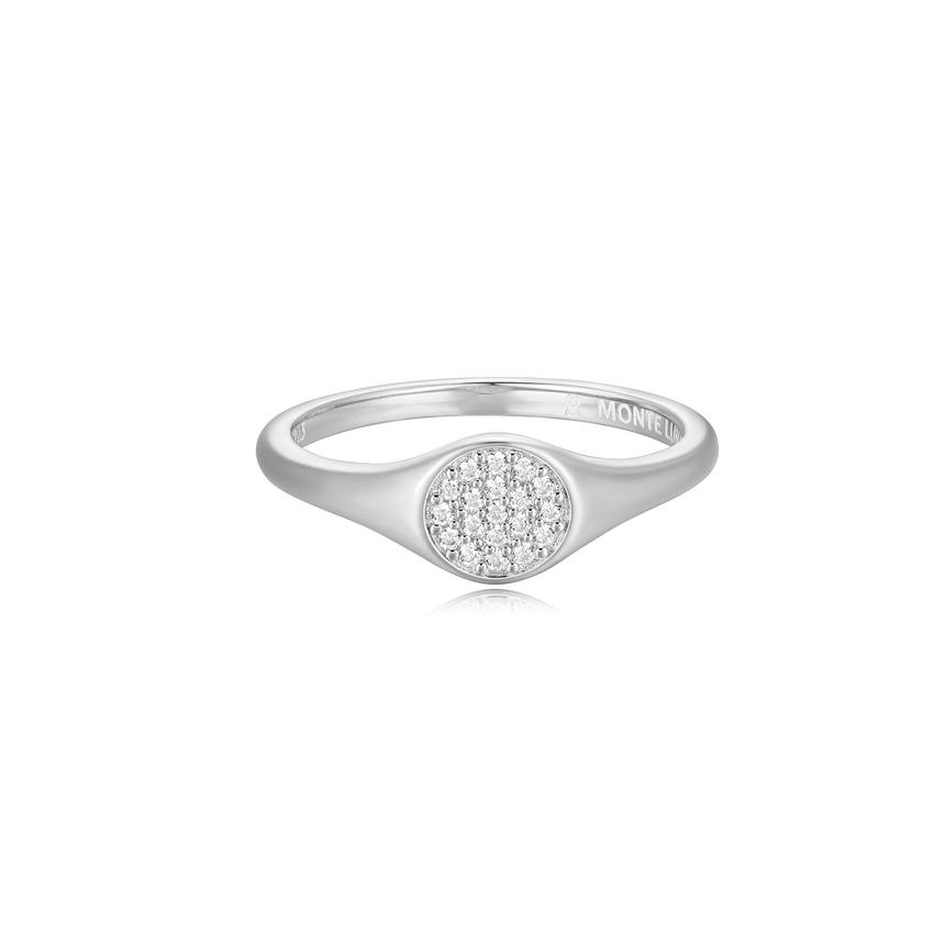 Round Slim Signet Ring in Rhodium Plated Sterling Silver