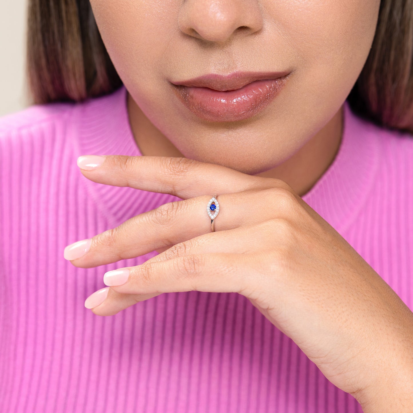 Evil Eye Statement Ring in Rhodium Plated Sterling Silver