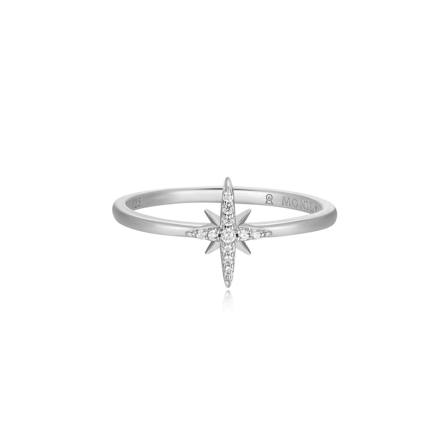 North Star Statement Ring in Rhodium Plated Sterling Silver