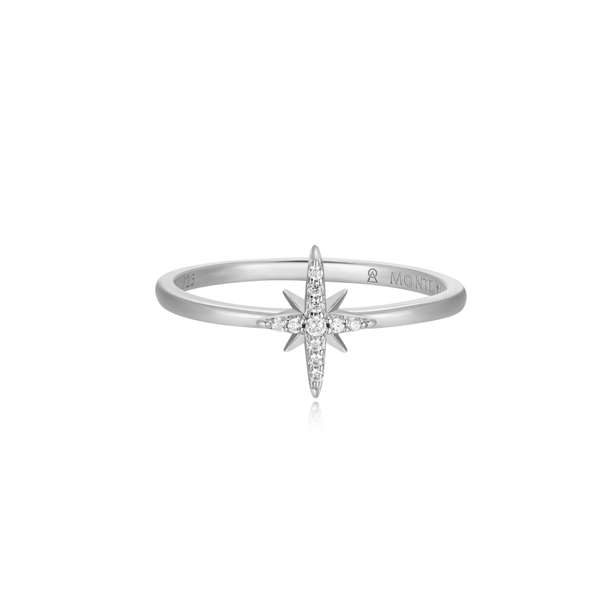 North Star Statement Ring in Rhodium Plated Sterling Silver