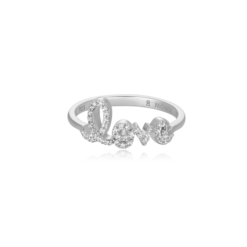 Love Statement Ring in Rhodium Plated Sterling Silver