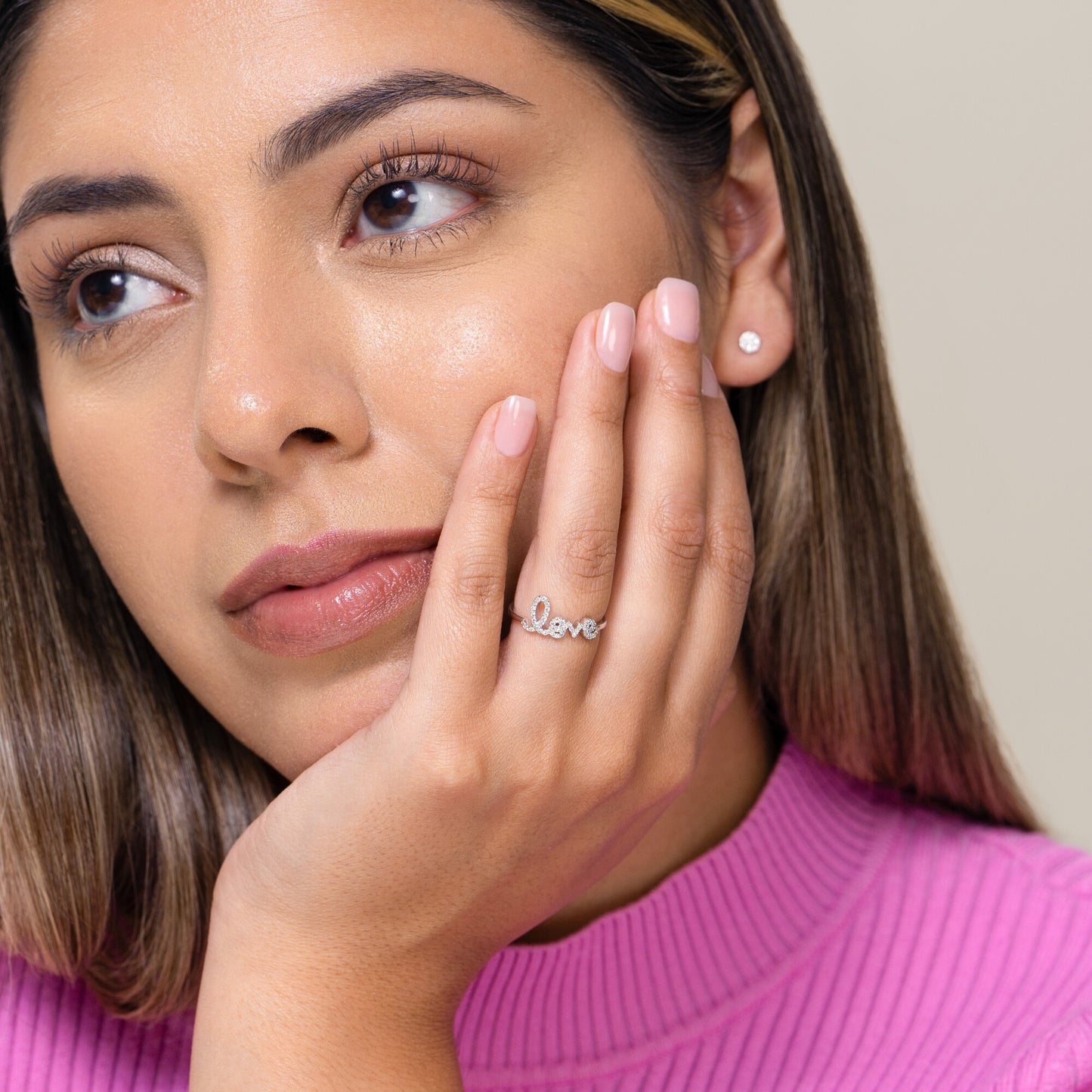 Love Statement Ring in Rhodium Plated Sterling Silver