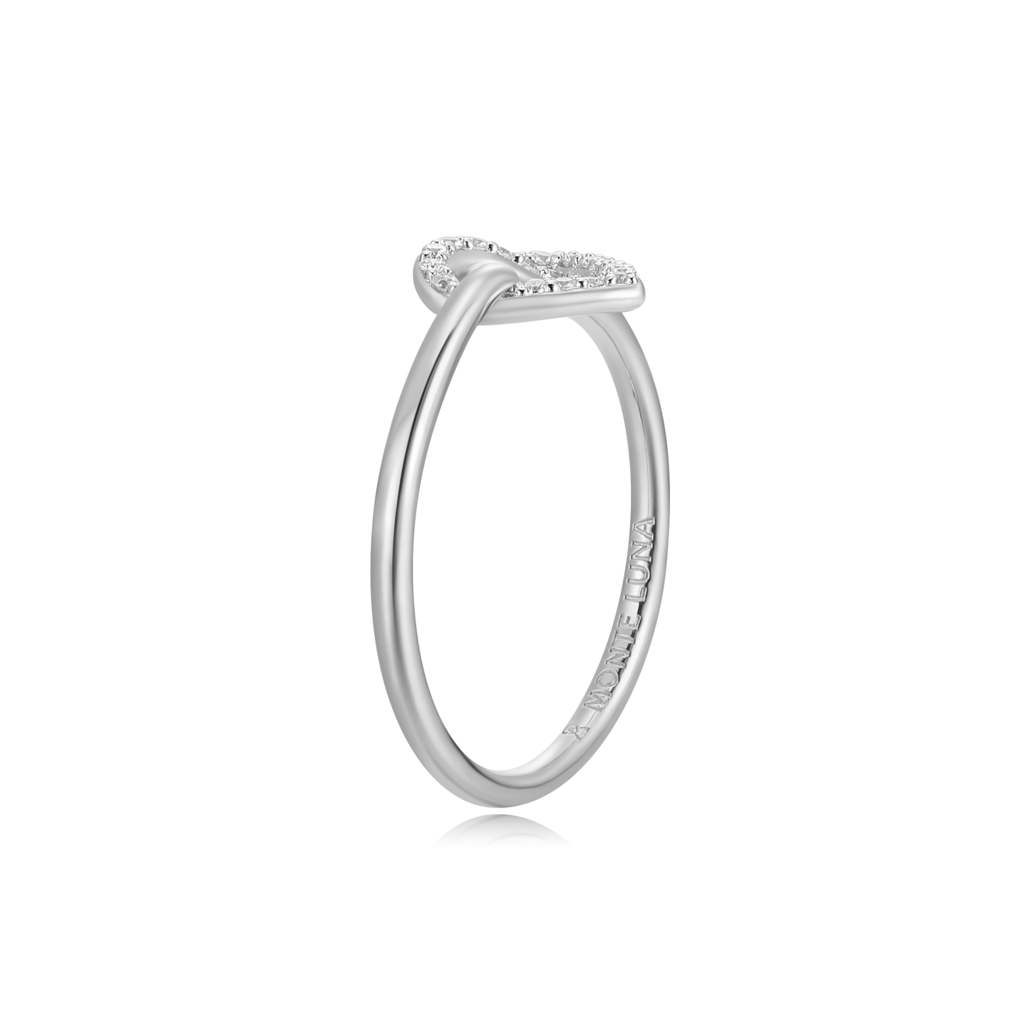 Knotted Heart Statement Ring in Rhodium Plated Sterling Silver