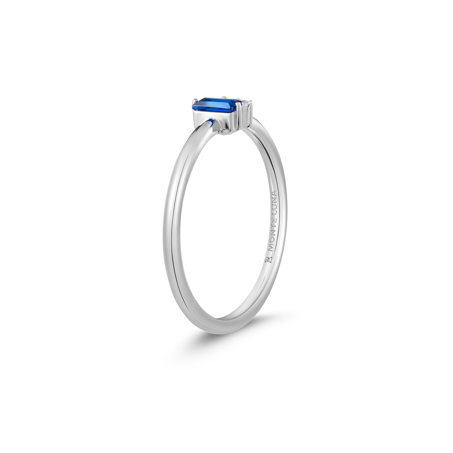 Lab-Created Sapphire Baguette & Diamond Round Cluster Ring in Rhodium-Plated Sterling Silver | M by Monte Luna