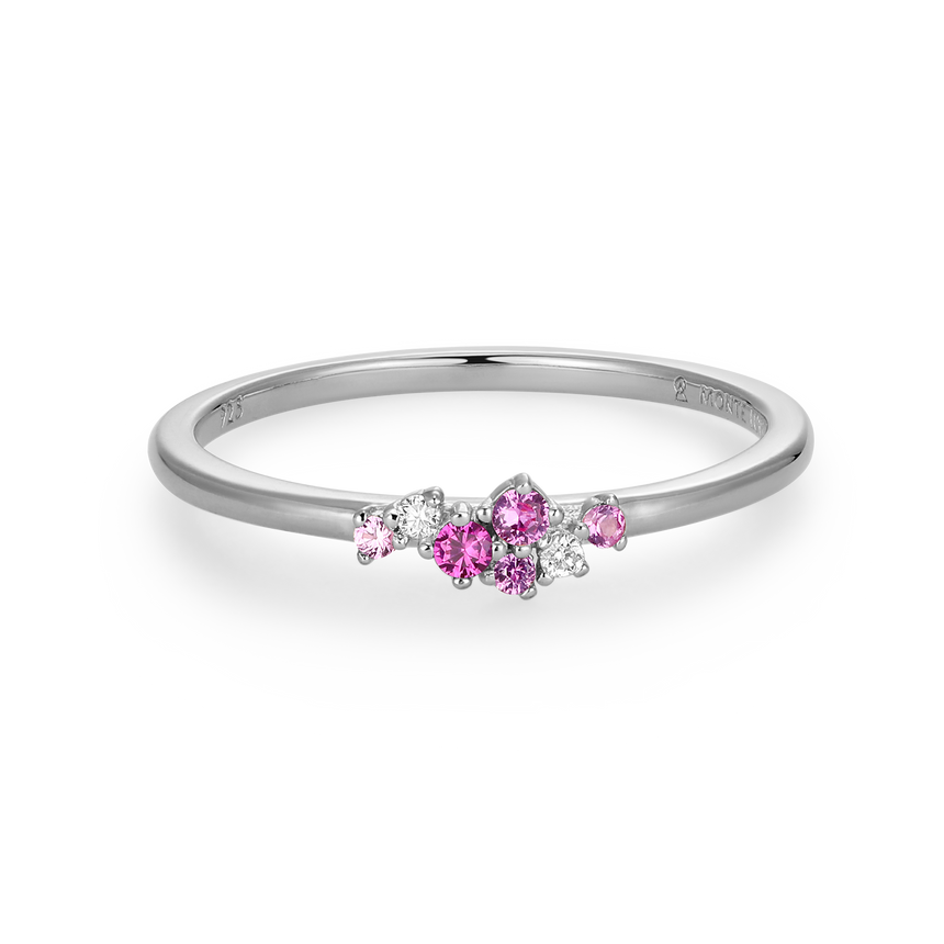 Scattered Ombre Lab-Created Ruby & Diamond Ring in Rhodium-Plated Sterling Silver | M by Monte Luna