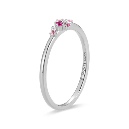 Scattered Ombre Lab-Created Ruby & Diamond Ring in Rhodium-Plated Sterling Silver | M by Monte Luna