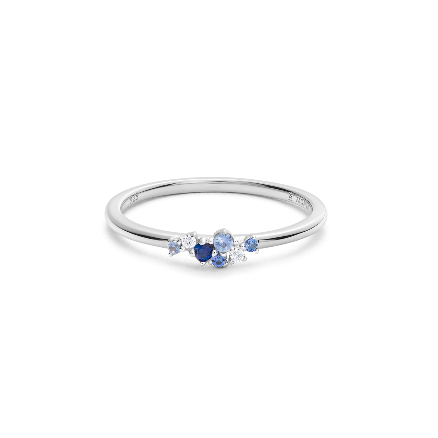 Scattered Ombre Lab-Created Sapphire & Diamond Ring in Rhodium-Plated Sterling Silver | M by Monte Luna