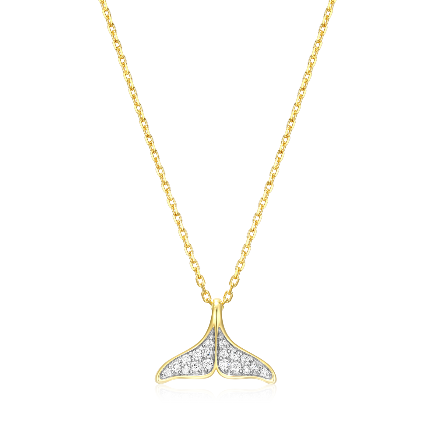 Whale Tail Pendant Necklace in 14k Yellow Gold Plated Sterling Silver