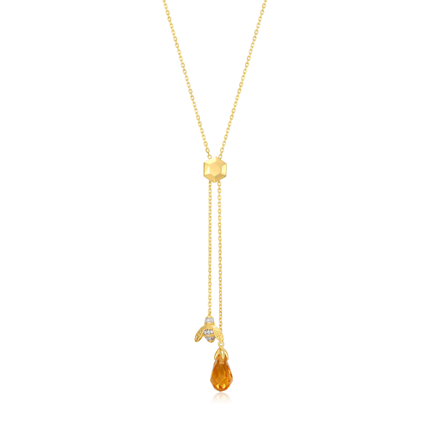 Honey Bee Y-Necklace in 14k Yellow Gold Plated Sterling Silver