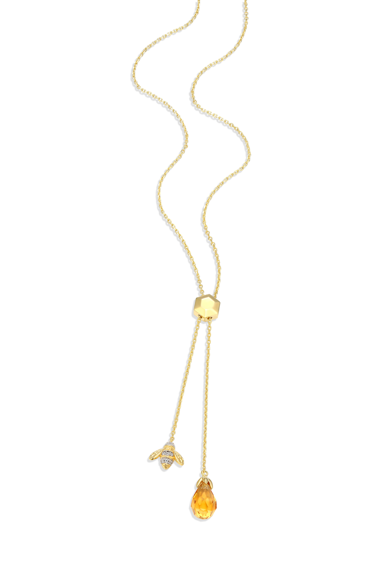 Honey Bee Y-Necklace in 14k Yellow Gold Plated Sterling Silver