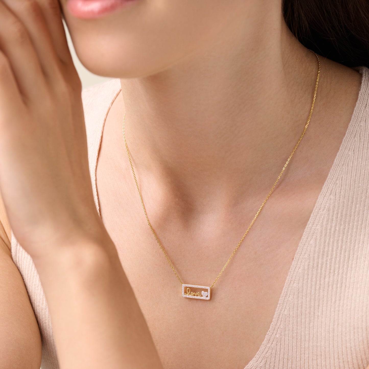 Framed Love Necklace in 14k Yellow Gold Plated Sterling Silver