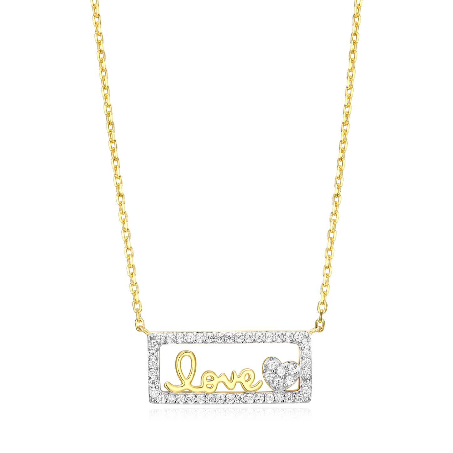 Framed Love Necklace in 14k Yellow Gold Plated Sterling Silver