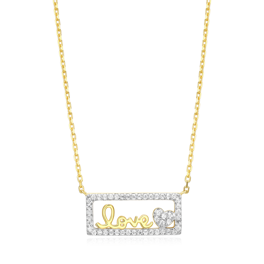 Framed Love Necklace in 14k Yellow Gold Plated Sterling Silver