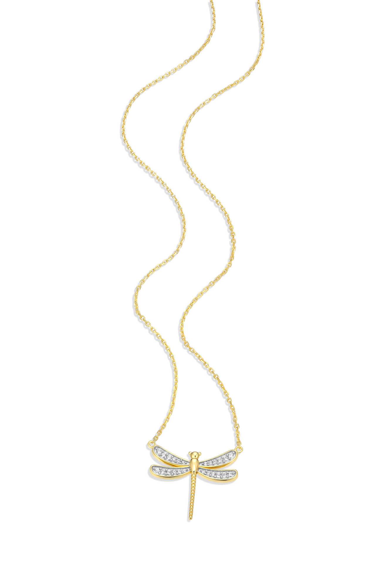 Dragonfly Statement Necklace in 14k Yellow Gold Plated Sterling Silver