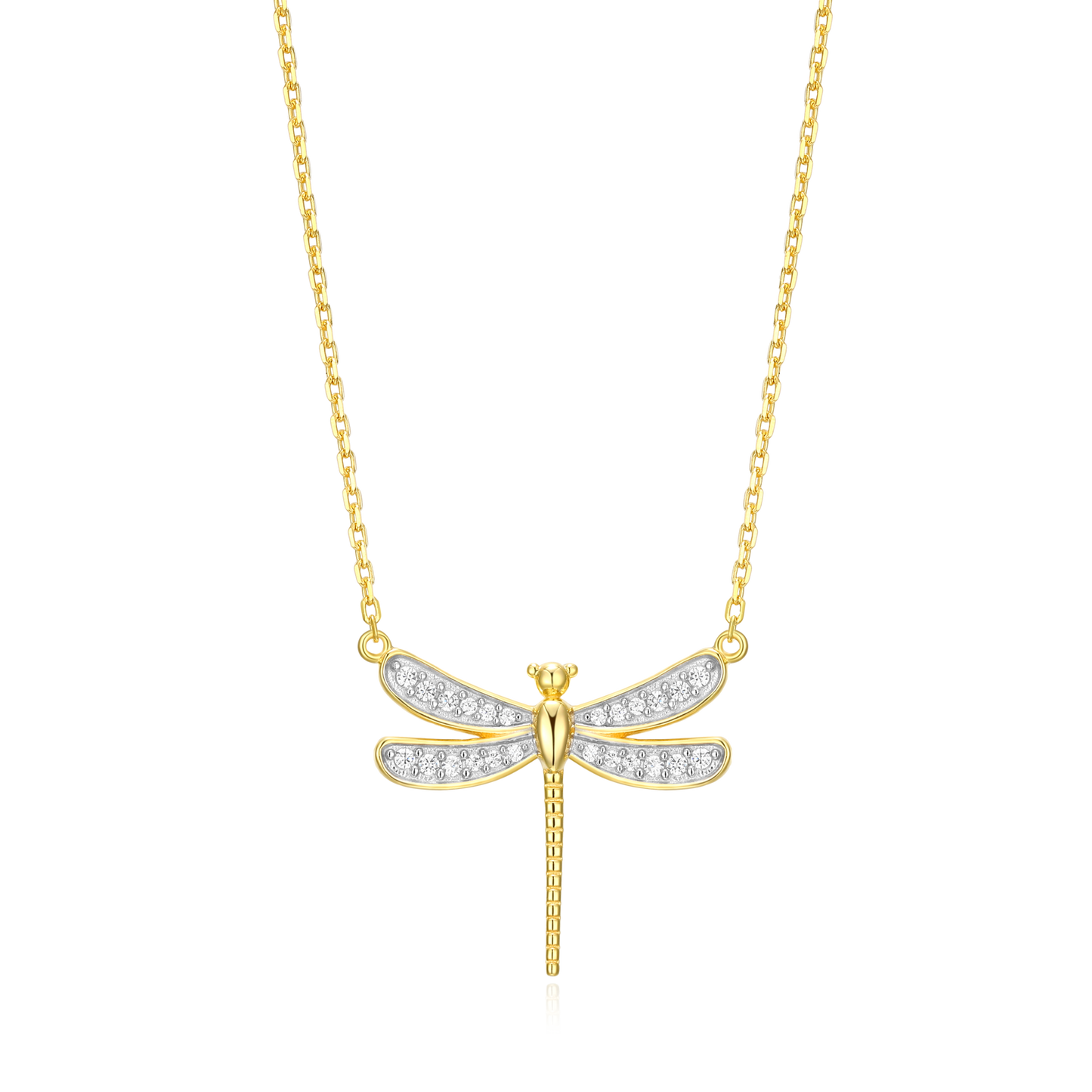 Dragonfly Statement Necklace in 14k Yellow Gold Plated Sterling Silver