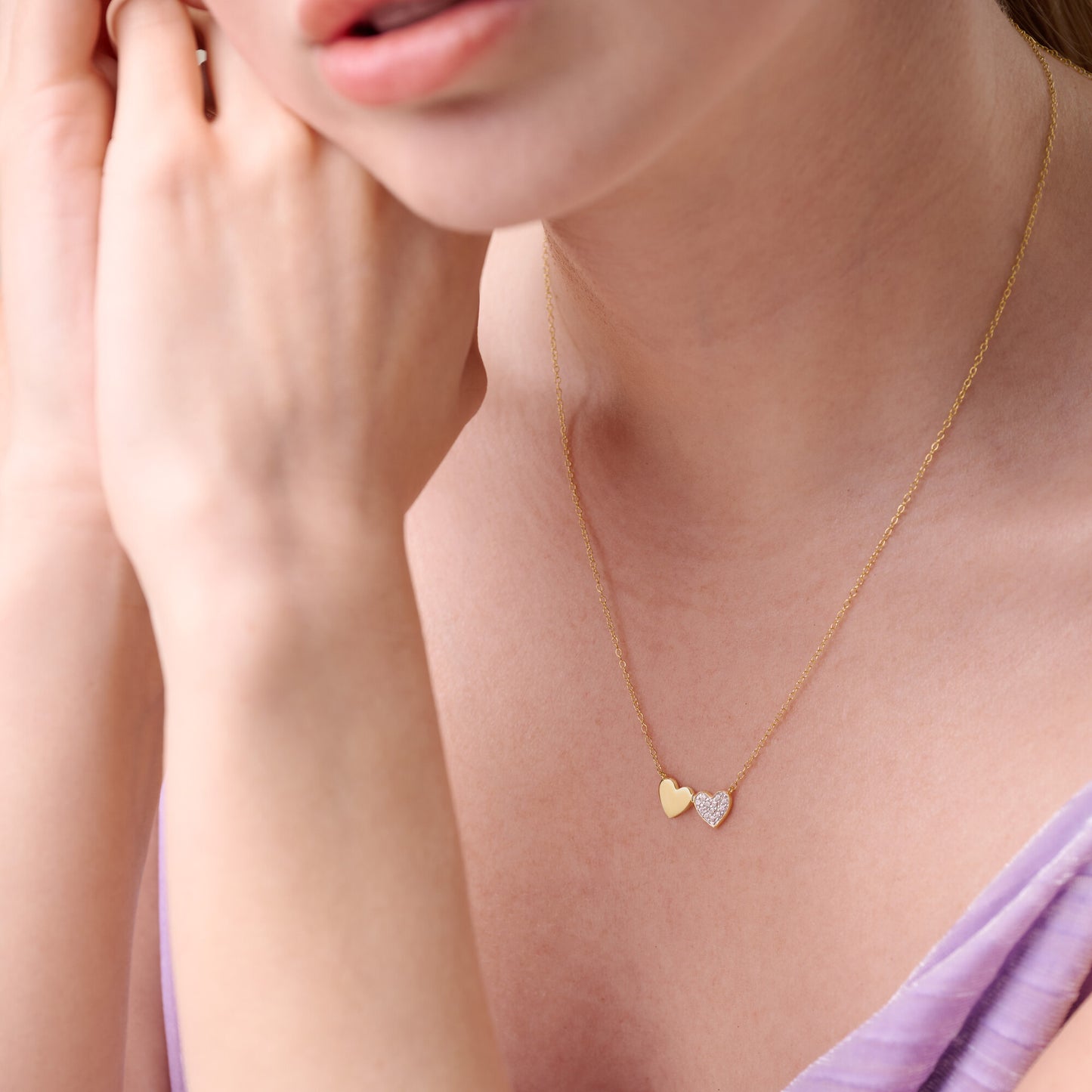 Twin Heart Necklace in 14k Yellow Gold Plated Sterling Silver