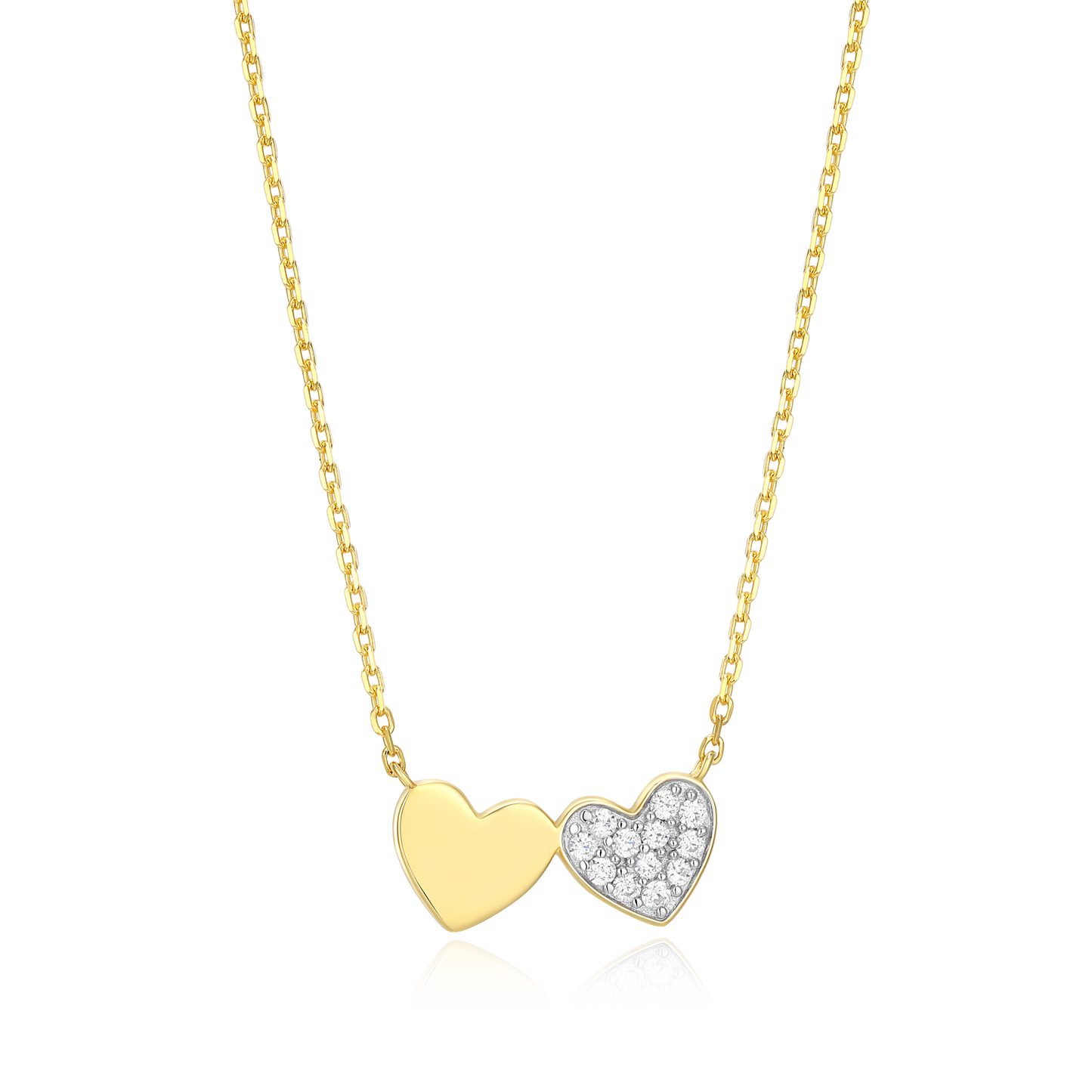 Twin Heart Necklace in 14k Yellow Gold Plated Sterling Silver