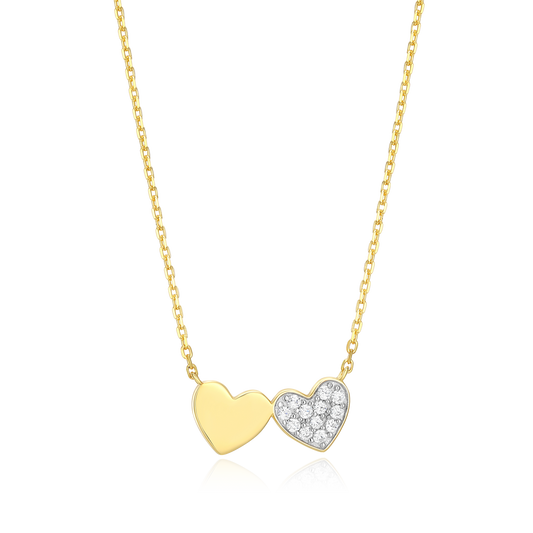 Twin Heart Necklace in 14k Yellow Gold Plated Sterling Silver