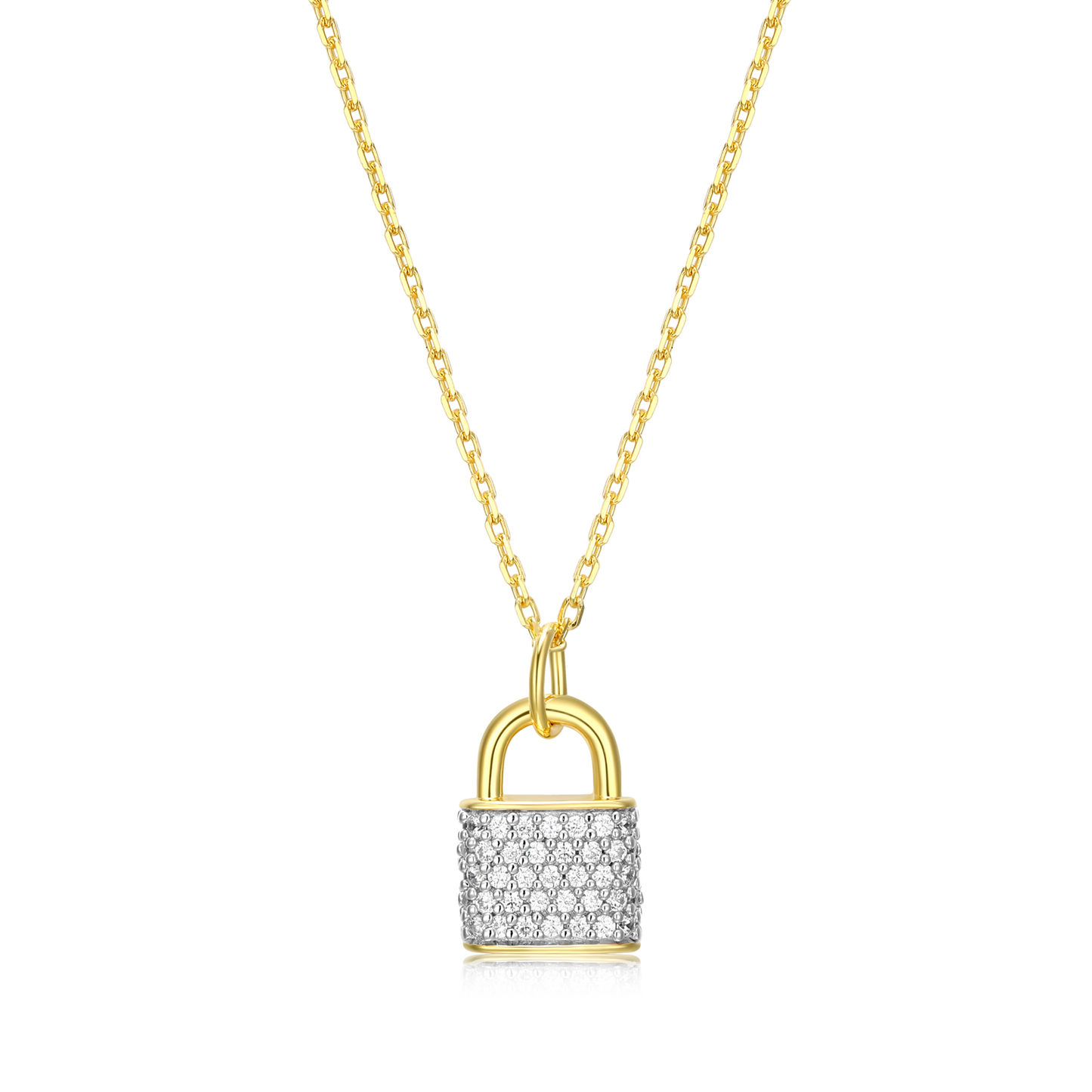 Lock Pendant Necklace in 14k Yellow Gold Plated Sterling Silver