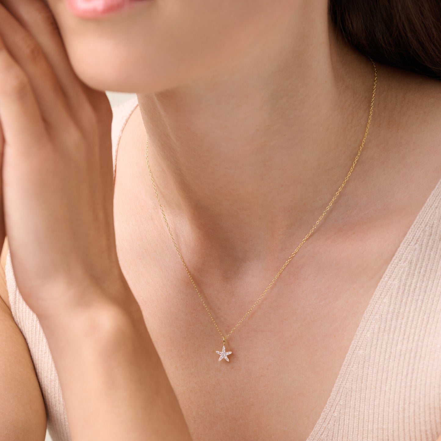 Starfish Statement Necklace in 14k Yellow Gold Plated Sterling Silver