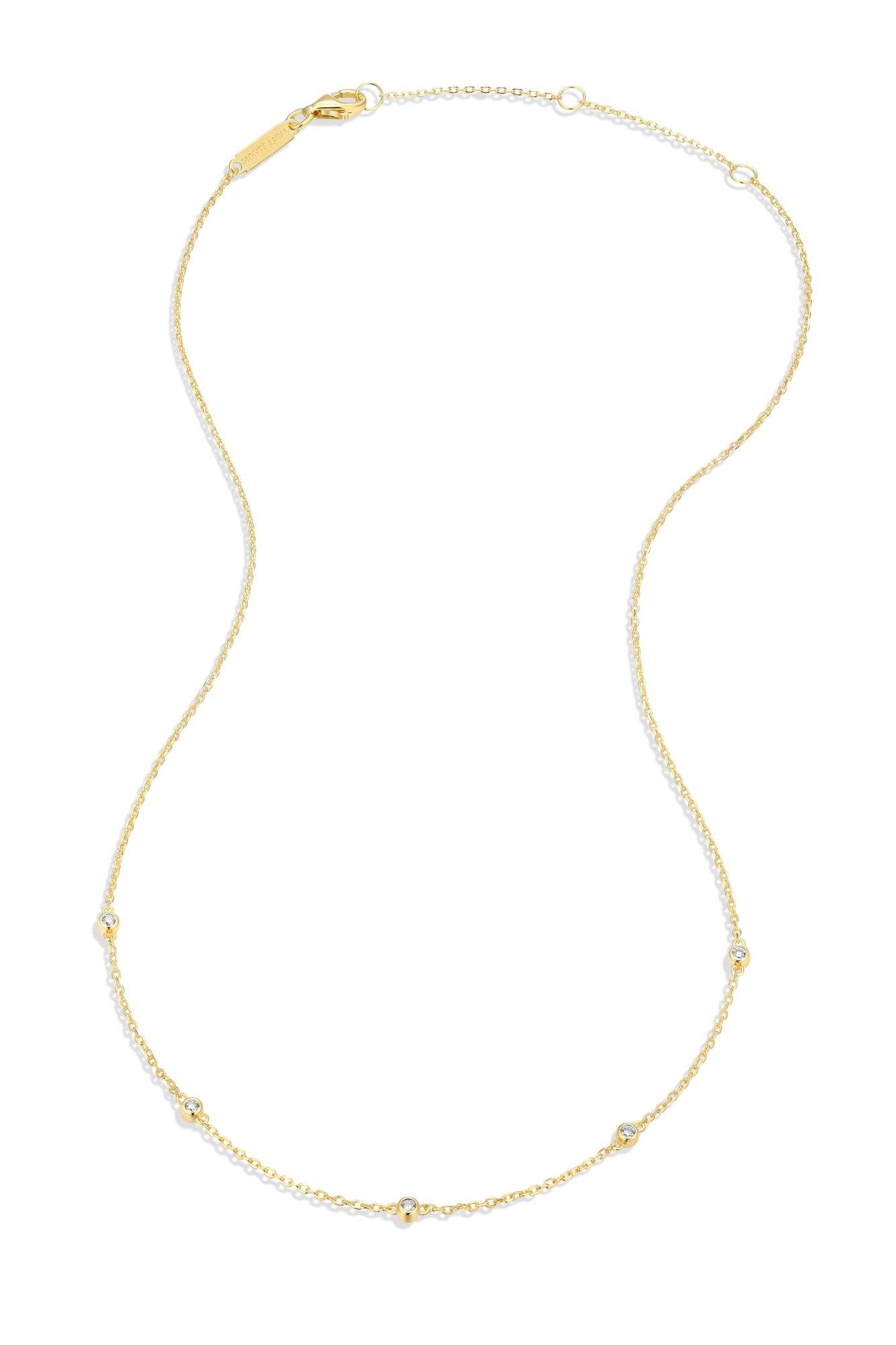 Bezel Station Necklace in 14k Yellow Gold Plated Sterling Silver