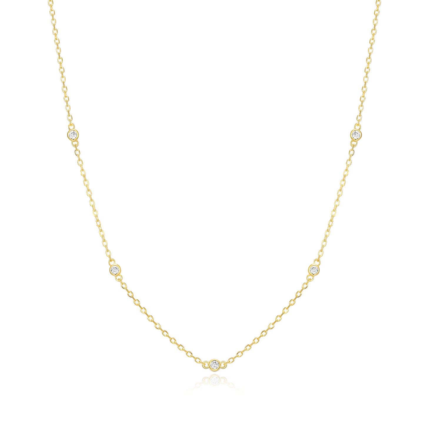 Bezel Station Necklace in 14k Yellow Gold Plated Sterling Silver