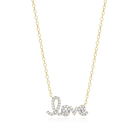 Love Statement Necklace in 14k Yellow Gold Plated Sterling Silver