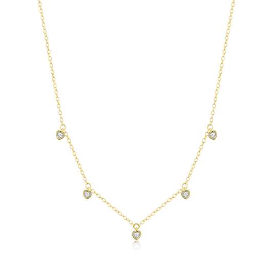 Dangling Hearts Necklace in 14K Yellow Gold Plated Sterling Silver