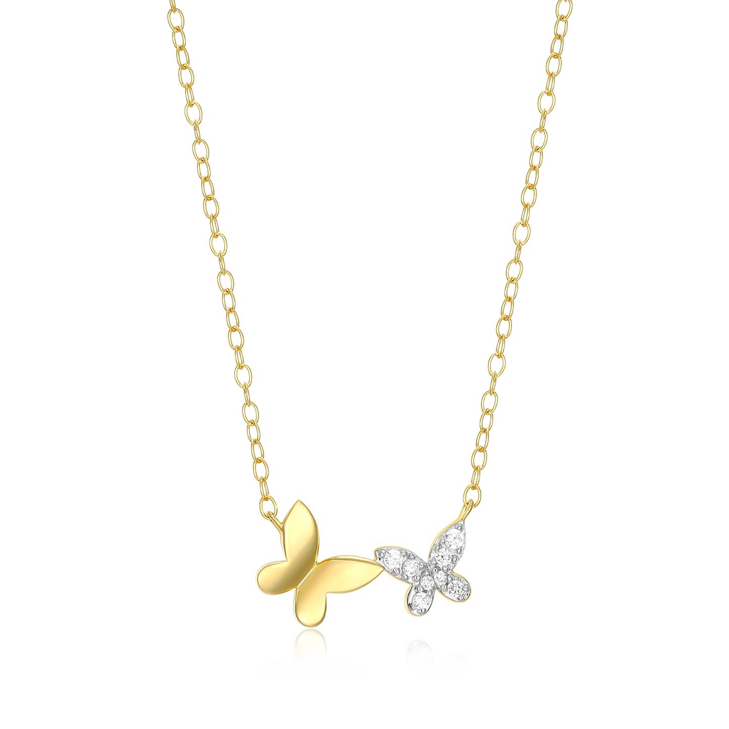 Twin Butterfly Lab-Created Diamond Necklace in 14k Gold and Rhodium-Plated Sterling Silver