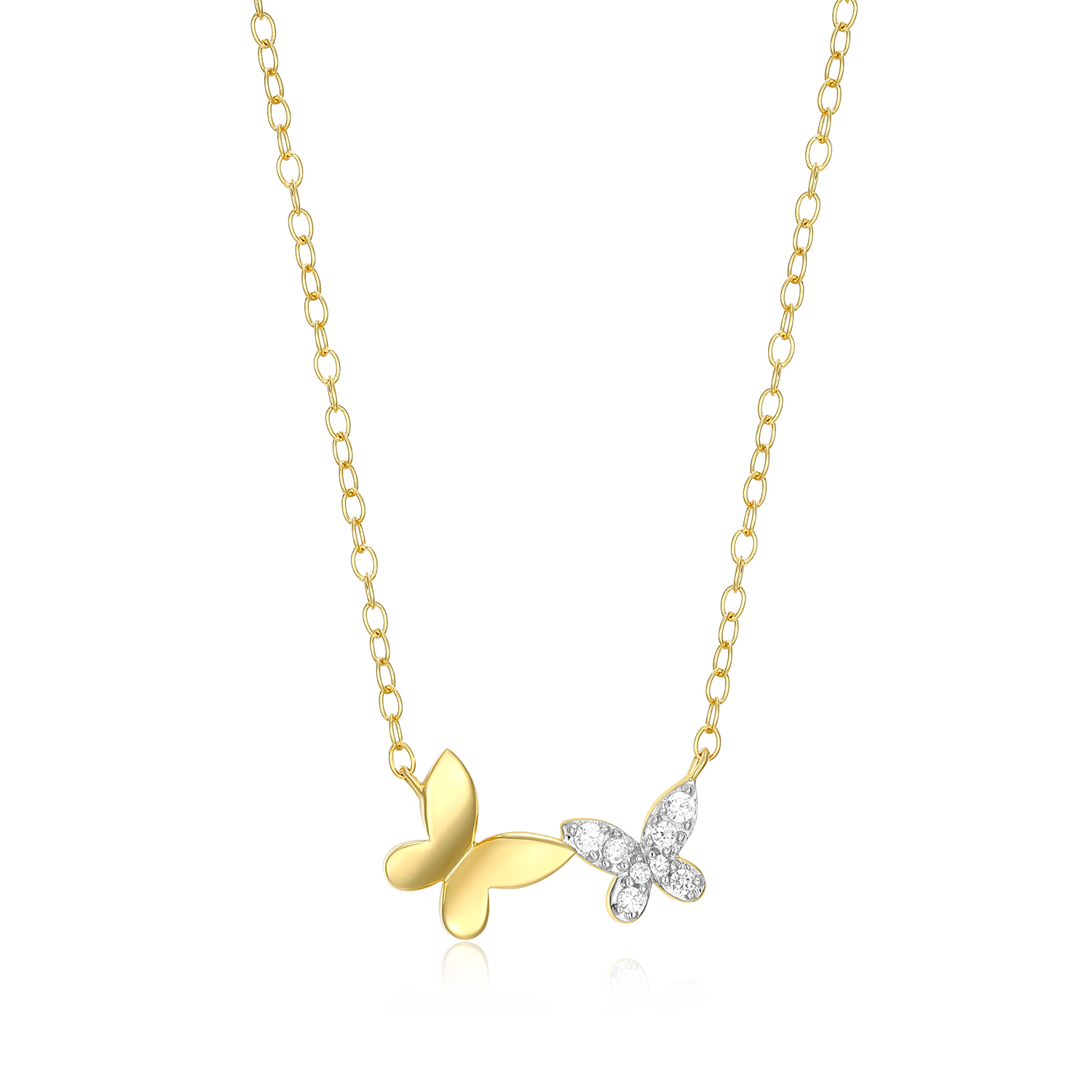 Twin Butterfly Lab-Created Diamond Necklace in 14k Gold and Rhodium-Plated Sterling Silver