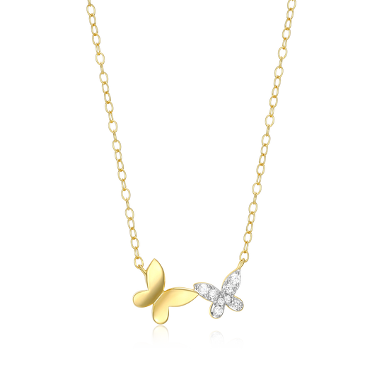 Twin Butterfly Lab-Created Diamond Necklace in 14k Gold and Rhodium-Plated Sterling Silver