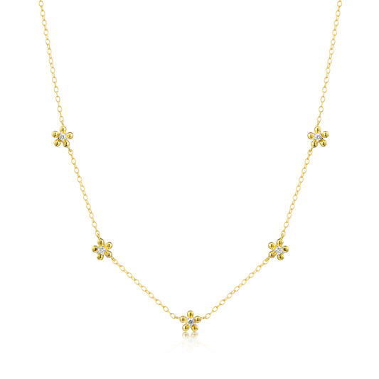 Flower Station Necklace in 14K Yellow Gold Plated Sterling Silver