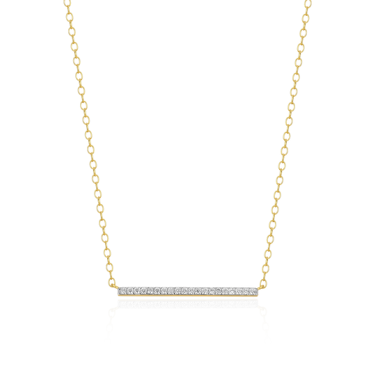 Pave Bar Necklace in 14K Yellow Gold Plated Sterling Silver