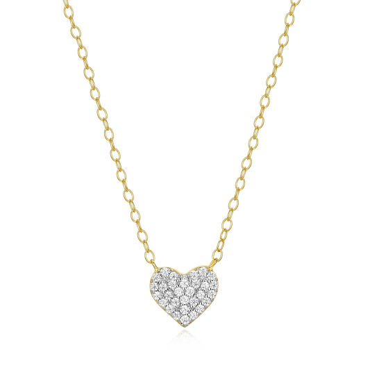 Pave Heart Necklace in 14K Yellow Gold Plated Sterling Silver