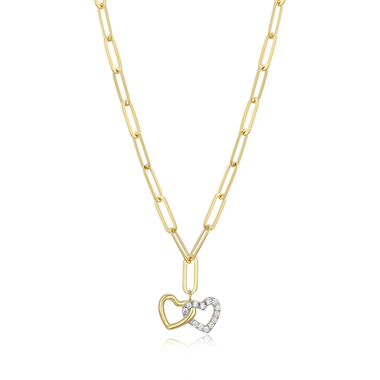 Twin Heart Pendant Lab-Created Diamond Paperclip Necklace in 14k Gold and Rhodium-Plated Sterling Silver