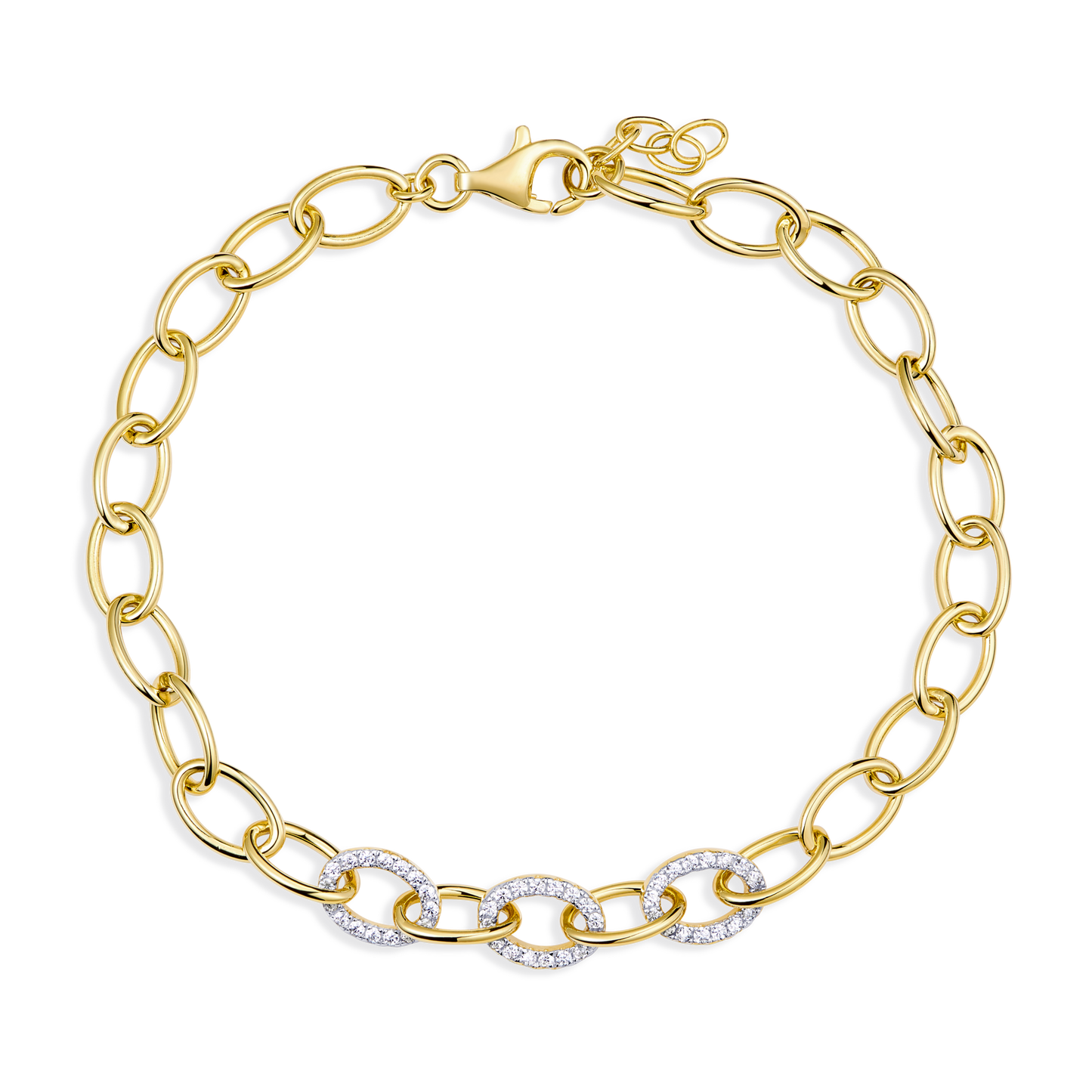 Pave Oval Link Bracelet in 14k Yellow Gold Plated Sterling Silver