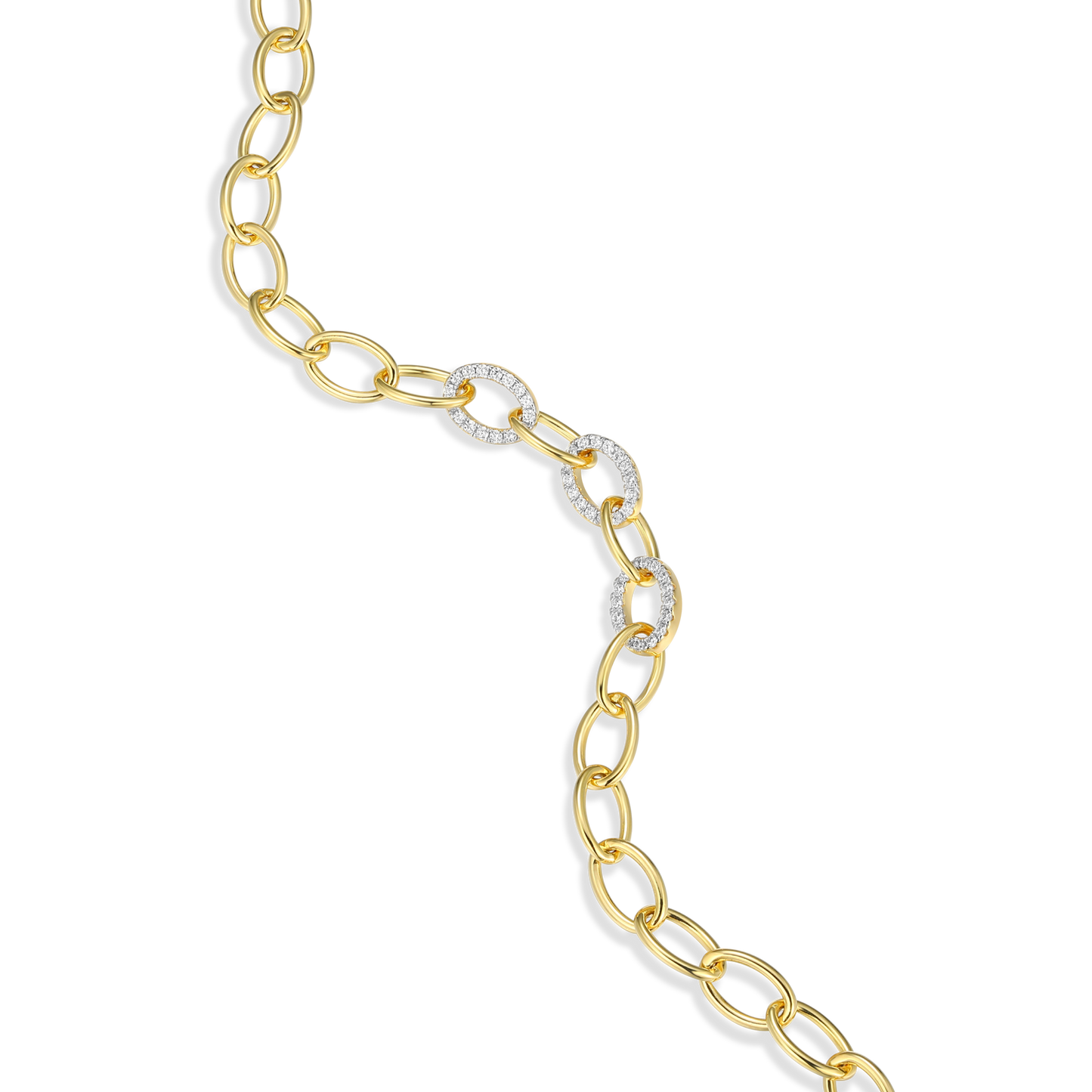 Pave Oval Link Bracelet in 14k Yellow Gold Plated Sterling Silver