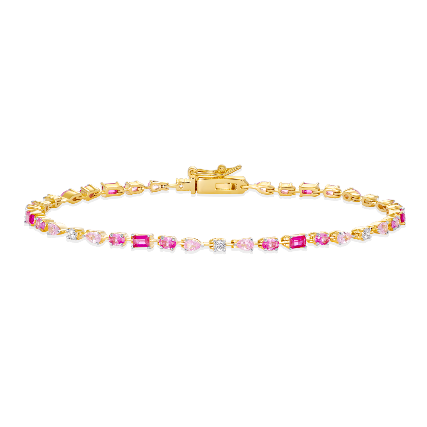 Multi-Cut Gemstone Line Bracelet in 14k Yellow Gold Plated Sterling Silver