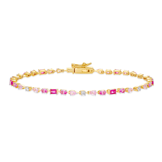 Multi-Cut Gemstone Line Bracelet in 14k Yellow Gold Plated Sterling Silver