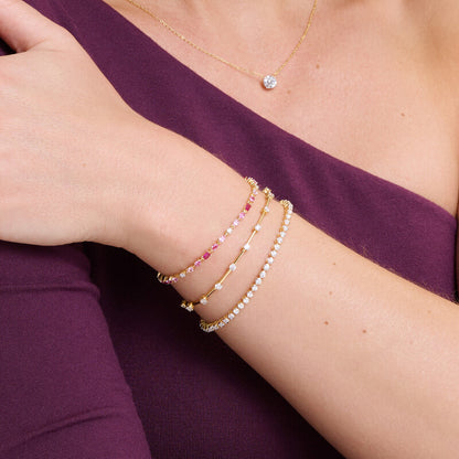 Multi-Cut Gemstone Line Bracelet in 14k Yellow Gold Plated Sterling Silver | M by Monte Luna