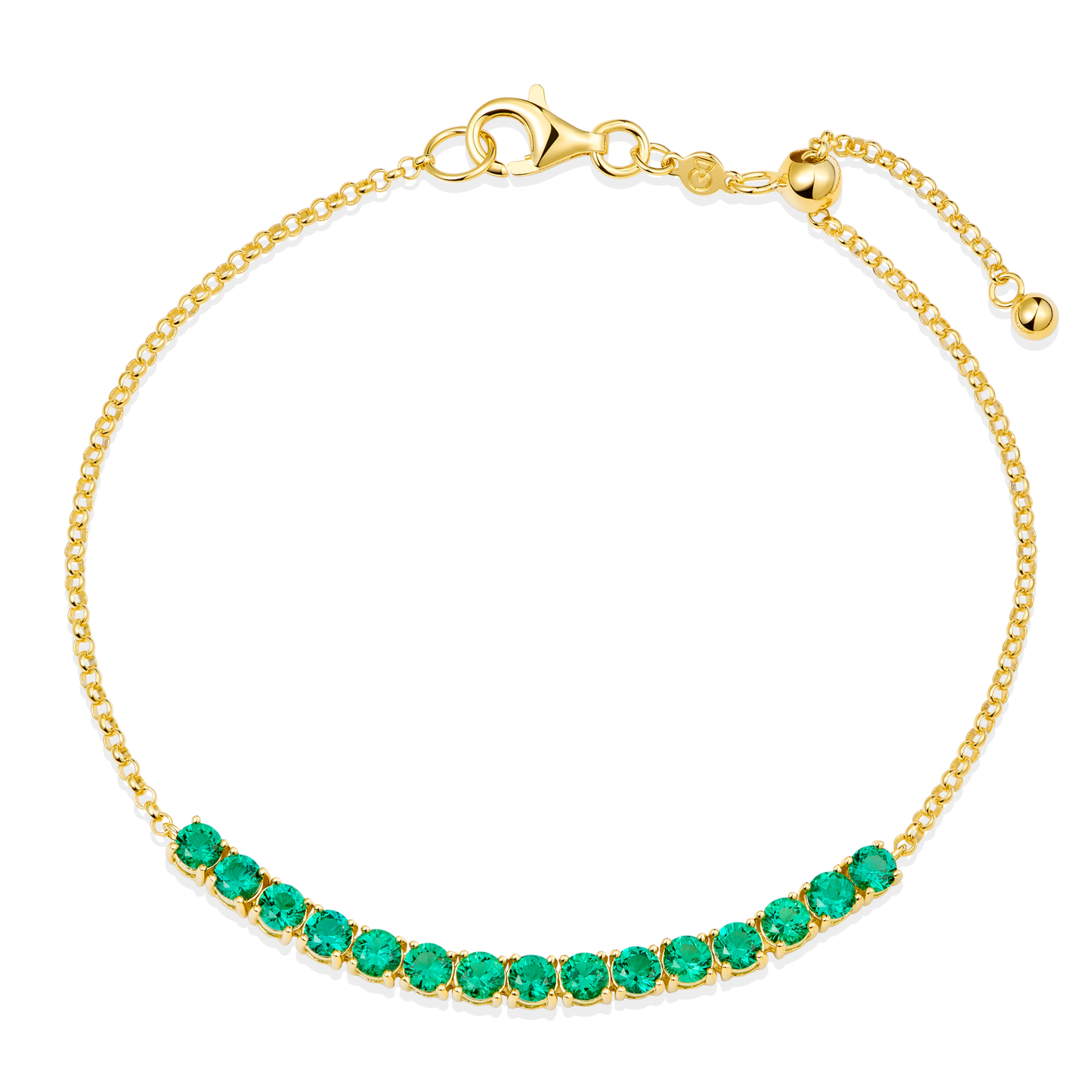 Created Emerald Line Bolo Bracelet in 14k Yellow Gold Plated Sterling Silver